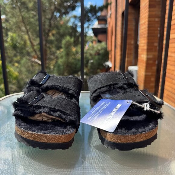 New Birkenstock Arizona Shearling Sandals in Suede Black US 8 / EUR 39 - Picture 7 of 12
